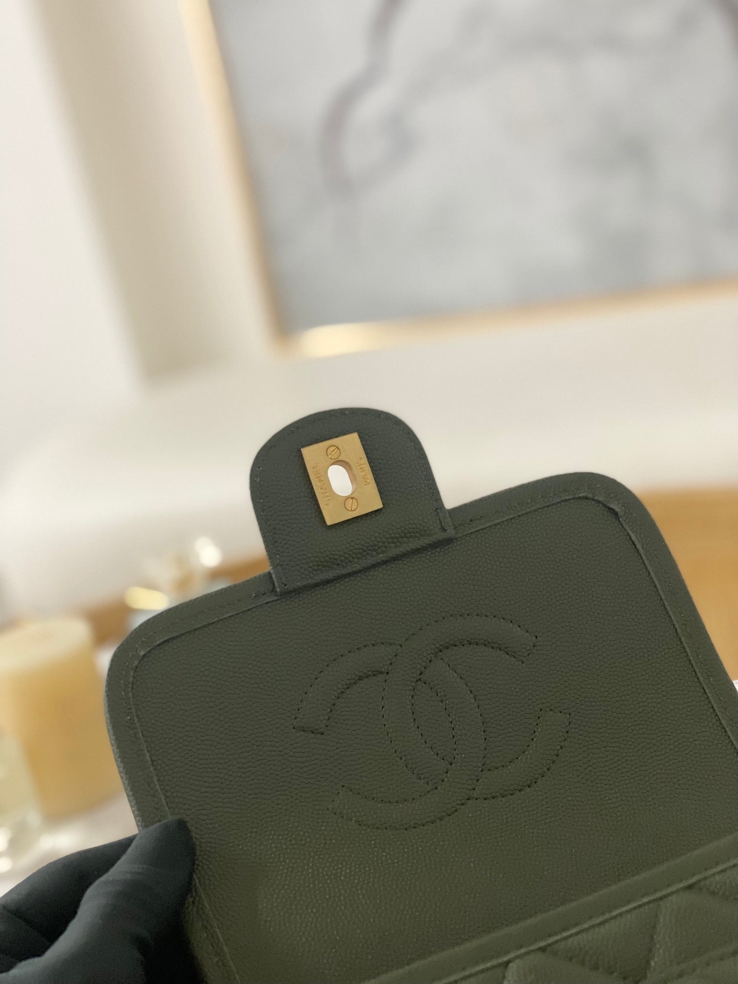 Chanel AS3652 Small Flap Bag with Top Handle Calfskin & Gold-Tone Metal Dark Green - Default Title - View 5