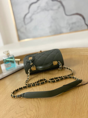 Chanel AS3652 Small Flap Bag with Top Handle Calfskin & Gold-Tone Metal Dark Green - Default Title - View 6