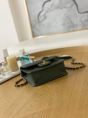 Chanel AS3652 Small Flap Bag with Top Handle Calfskin & Gold-Tone Metal Dark Green - Default Title - View 7