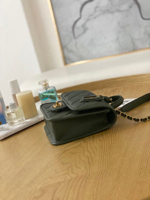 Chanel AS3652 Small Flap Bag with Top Handle Calfskin & Gold-Tone Metal Dark Green - Default Title - View 8