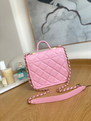 Chanel AS3652 Small Flap Bag with Top Handle Calfskin & Gold-Tone Metal Pink - Default Title - View 2