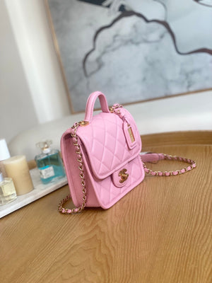 Chanel AS3652 Small Flap Bag with Top Handle Calfskin & Gold-Tone Metal Pink - Default Title - View 3