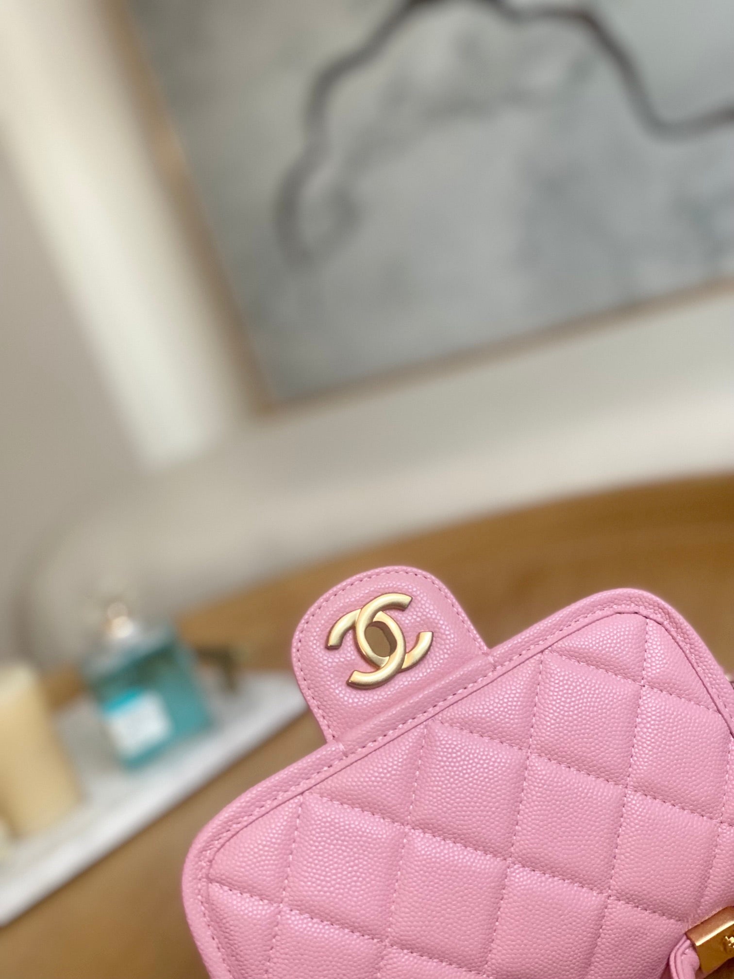 Chanel AS3652 Small Flap Bag with Top Handle Calfskin & Gold-Tone Metal Pink - Default Title - View 4