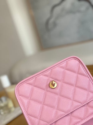 Chanel AS3652 Small Flap Bag with Top Handle Calfskin & Gold-Tone Metal Pink - Default Title - View 7
