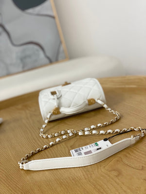 Chanel AS3652 Small Flap Bag with Top Handle Calfskin & Gold-Tone Metal White - Default Title - View 6