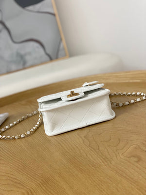 Chanel AS3652 Small Flap Bag with Top Handle Calfskin & Gold-Tone Metal White - Default Title - View 7