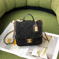 Chanel AS3652 Small Flap Bag with Top Handle Cotton & Wool Tweed & Gold-Tone Metal Black - Default Title - View 1