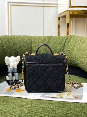 Chanel AS3652 Small Flap Bag with Top Handle Cotton & Wool Tweed & Gold-Tone Metal Black - Default Title - View 3