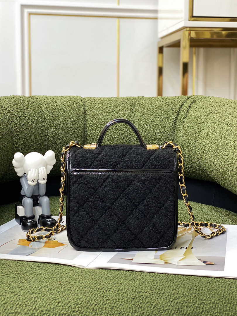 Chanel AS3652 Small Flap Bag with Top Handle Cotton & Wool Tweed & Gold-Tone Metal Black - Default Title - View 3