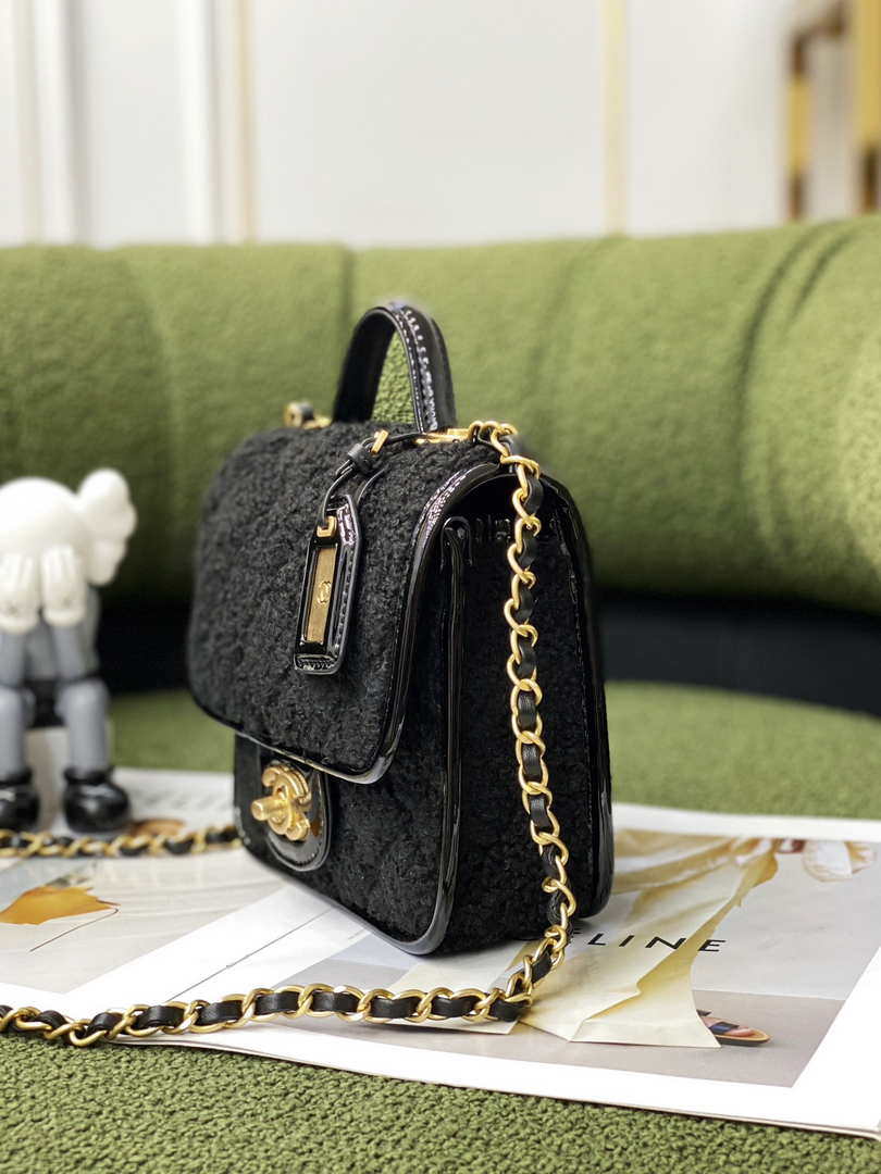 Chanel AS3652 Small Flap Bag with Top Handle Cotton & Wool Tweed & Gold-Tone Metal Black
