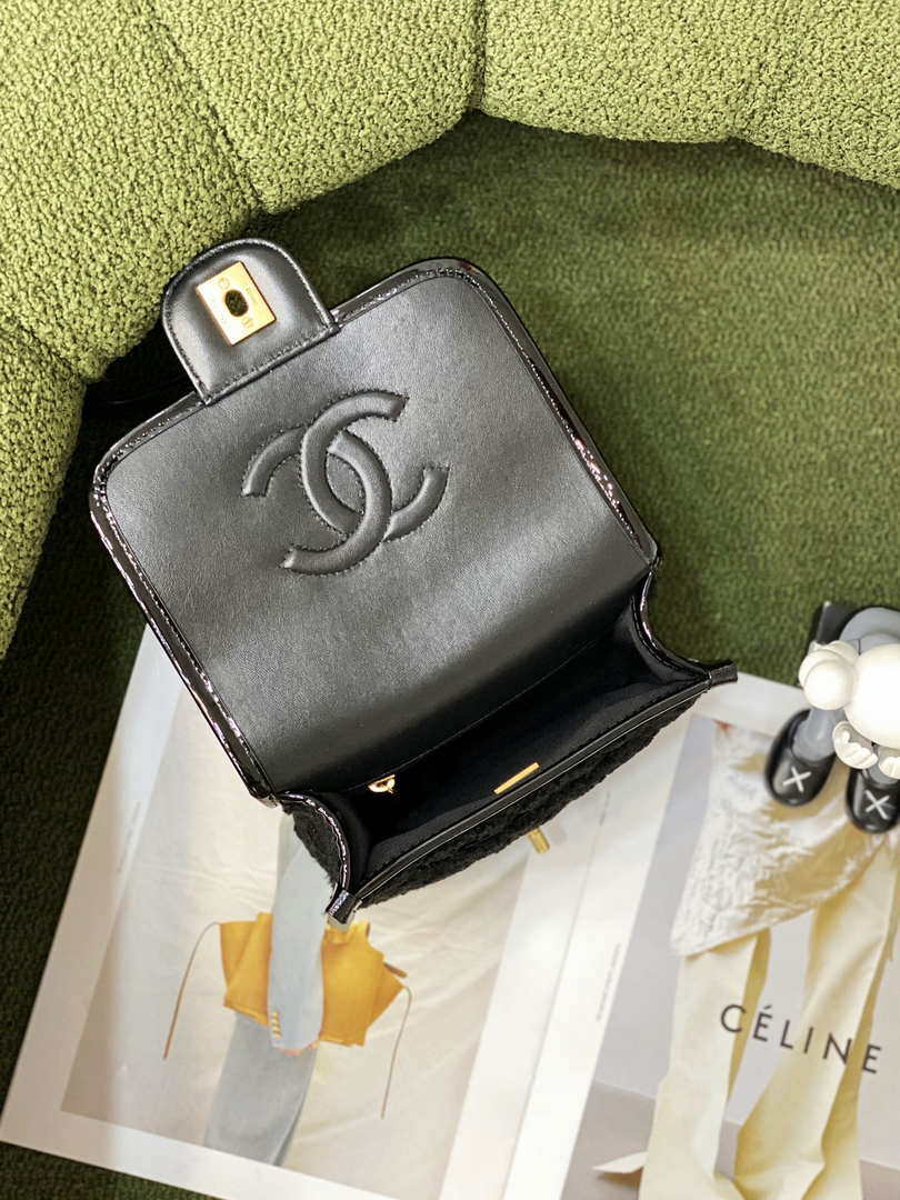 Chanel AS3652 Small Flap Bag with Top Handle Cotton & Wool Tweed & Gold-Tone Metal Black