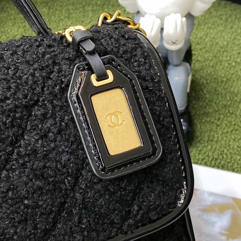 Chanel AS3652 Small Flap Bag with Top Handle Cotton & Wool Tweed & Gold-Tone Metal Black