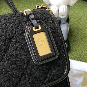 Chanel AS3652 Small Flap Bag with Top Handle Cotton & Wool Tweed & Gold-Tone Metal Black - Default Title - View 8