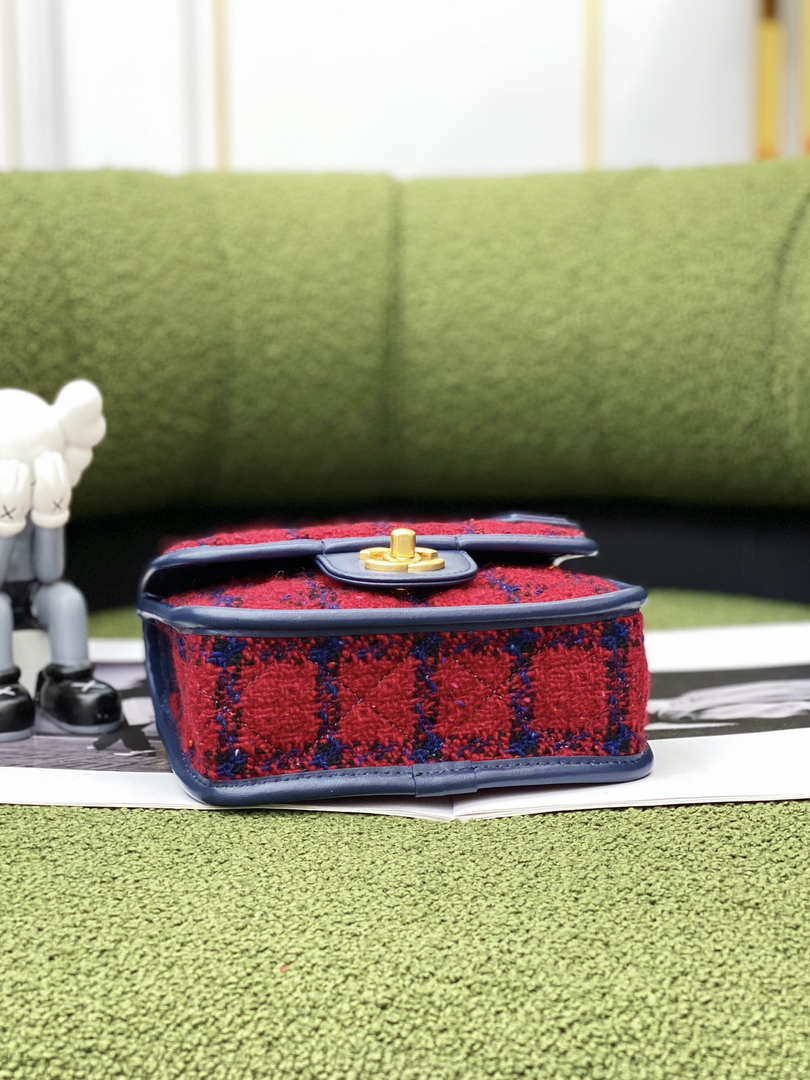 Chanel AS3652 Small Flap Bag with Top Handle Cotton & Wool Tweed & Gold-Tone Metal Black and Red - Default Title - View 5