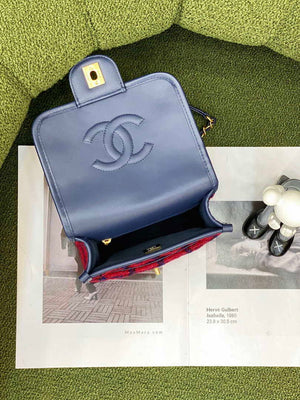 Chanel AS3652 Small Flap Bag with Top Handle Cotton & Wool Tweed & Gold-Tone Metal Black and Red - Default Title - View 6