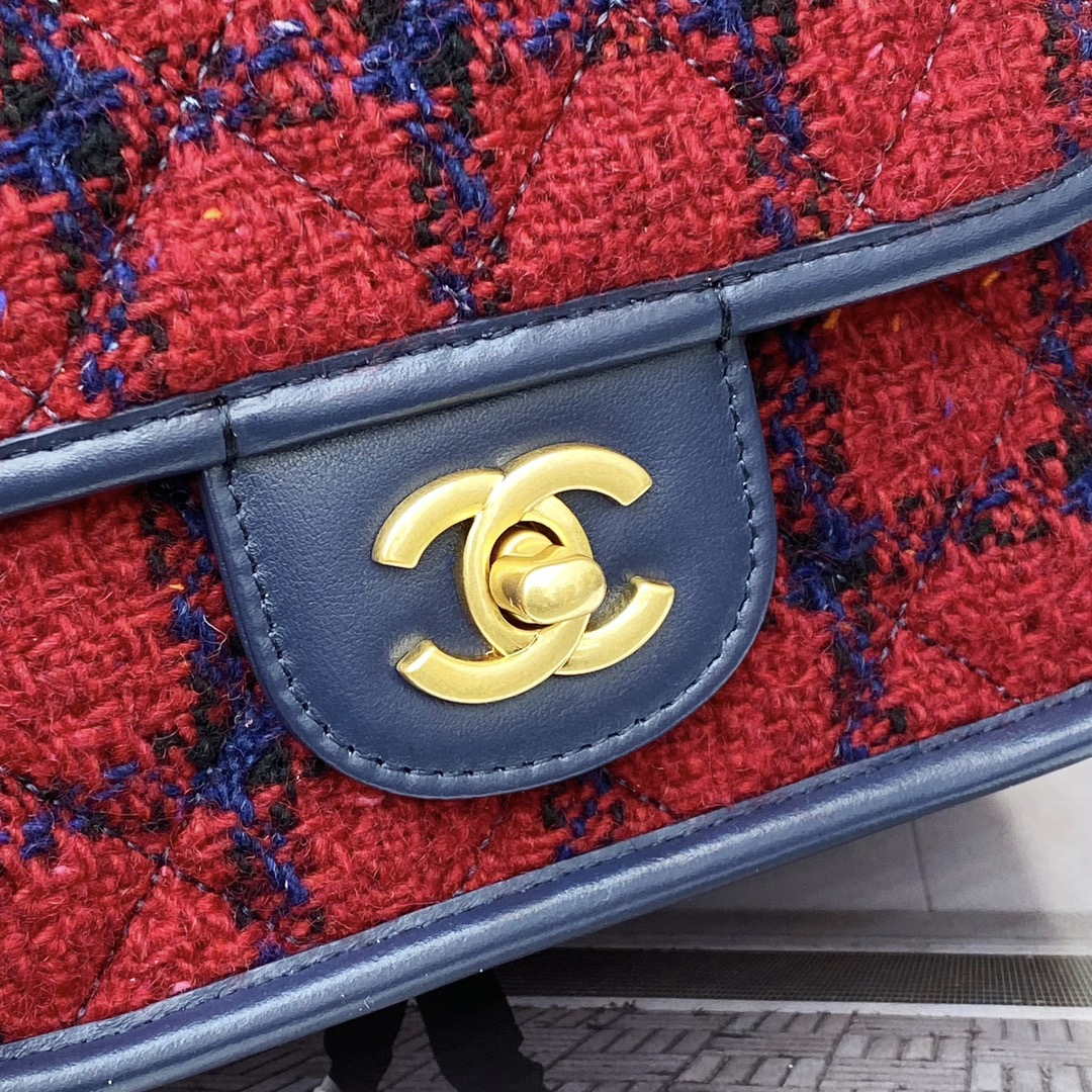 Chanel AS3652 Small Flap Bag with Top Handle Cotton & Wool Tweed & Gold-Tone Metal Black and Red