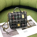 Chanel AS3652 Small Flap Bag with Top Handle Cotton & Wool Tweed & Gold-Tone Metal Black and White - Default Title - View 1
