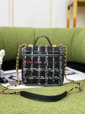 Chanel AS3652 Small Flap Bag with Top Handle Cotton & Wool Tweed & Gold-Tone Metal Black and White - Default Title - View 3