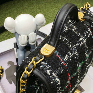Chanel AS3652 Small Flap Bag with Top Handle Cotton & Wool Tweed & Gold-Tone Metal Black and White - Default Title - View 7
