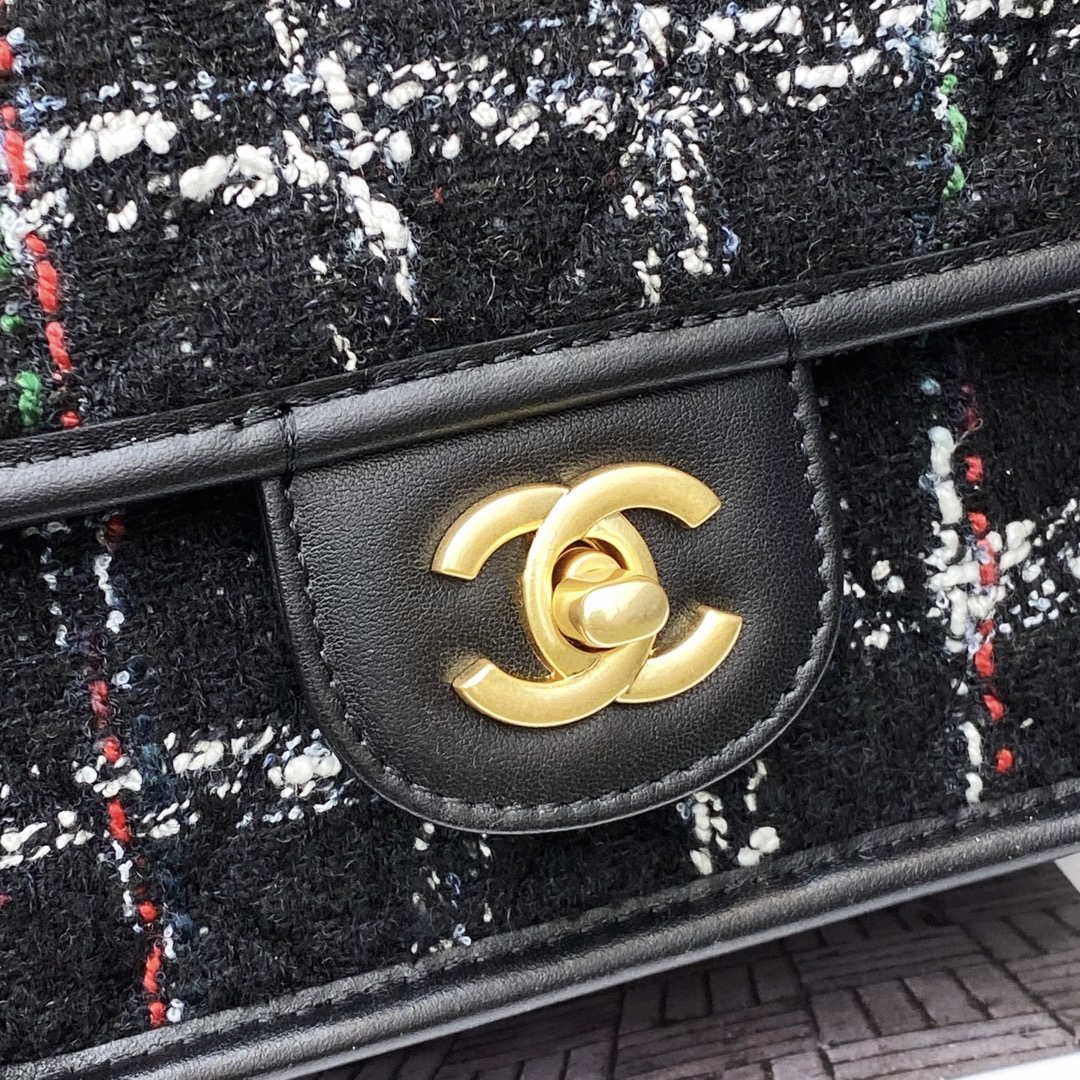 Chanel AS3652 Small Flap Bag with Top Handle Cotton & Wool Tweed & Gold-Tone Metal Black and White - Default Title - View 8