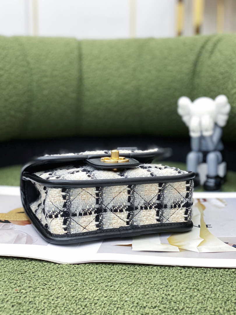Chanel AS3652 Small Flap Bag with Top Handle Cotton & Wool Tweed & Gold-Tone Metal Grey and Beige