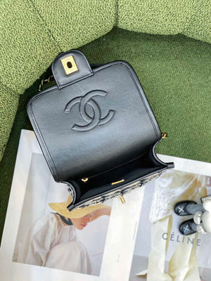 Chanel AS3652 Small Flap Bag with Top Handle Cotton & Wool Tweed & Gold-Tone Metal Grey and Beige - Default Title - View 7
