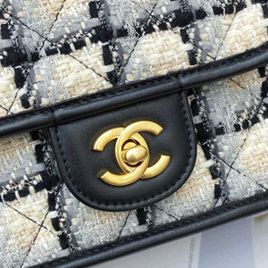 Chanel AS3652 Small Flap Bag with Top Handle Cotton & Wool Tweed & Gold-Tone Metal Grey and Beige - Default Title - View 8