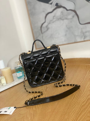 Chanel AS3652 Small Flap Bag with Top Handle Patent Calfskin & Gold-Tone Metal Black - Default Title - View 2