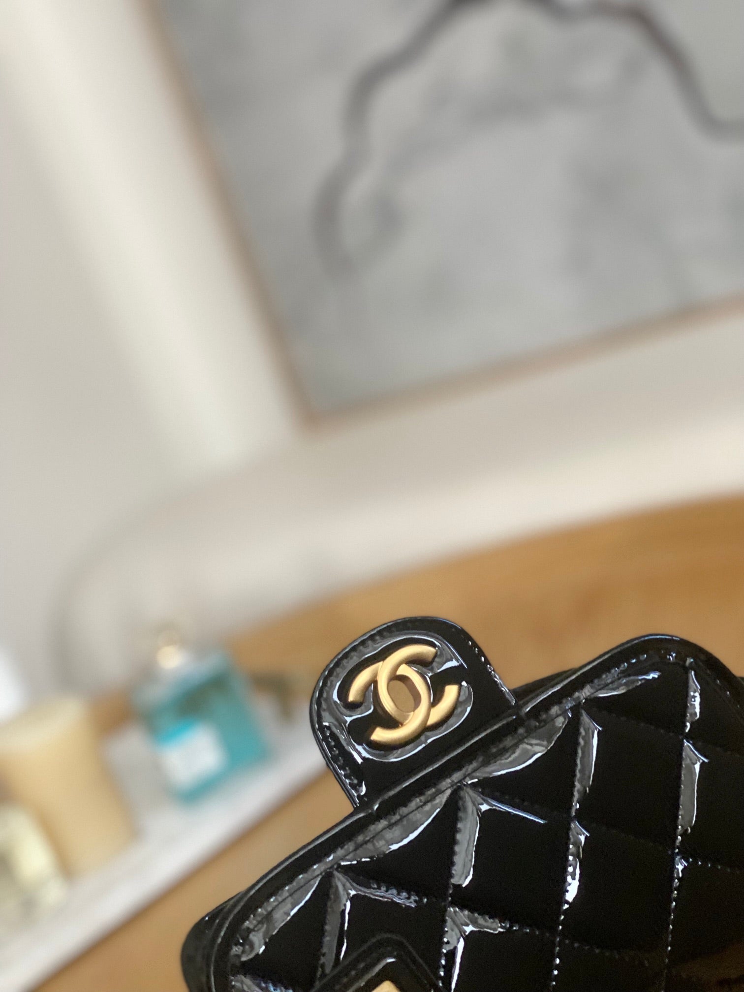 Chanel AS3652 Small Flap Bag with Top Handle Patent Calfskin & Gold-Tone Metal Black - Default Title - View 3
