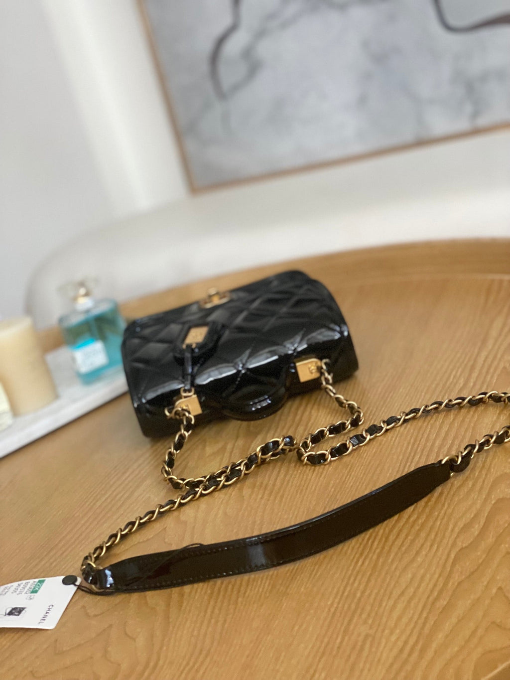 Chanel AS3652 Small Flap Bag with Top Handle Patent Calfskin & Gold-Tone Metal Black