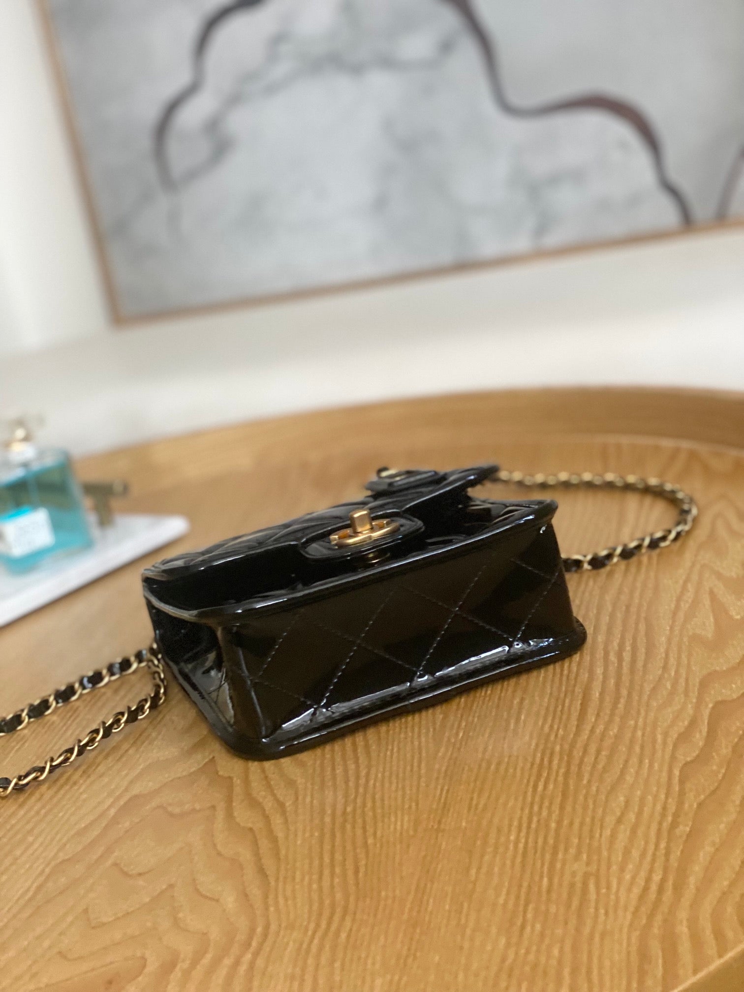 Chanel AS3652 Small Flap Bag with Top Handle Patent Calfskin & Gold-Tone Metal Black - Default Title - View 6