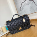 Chanel AS3653 Small Flap Bag with Top Handle Calfskin & Gold-Tone Metal Black - Default Title - View 1