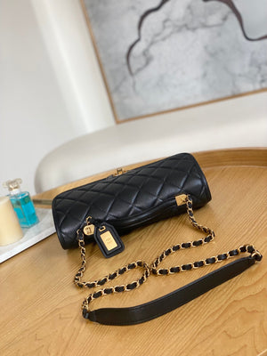 Chanel AS3653 Small Flap Bag with Top Handle Calfskin & Gold-Tone Metal Black - Default Title - View 5