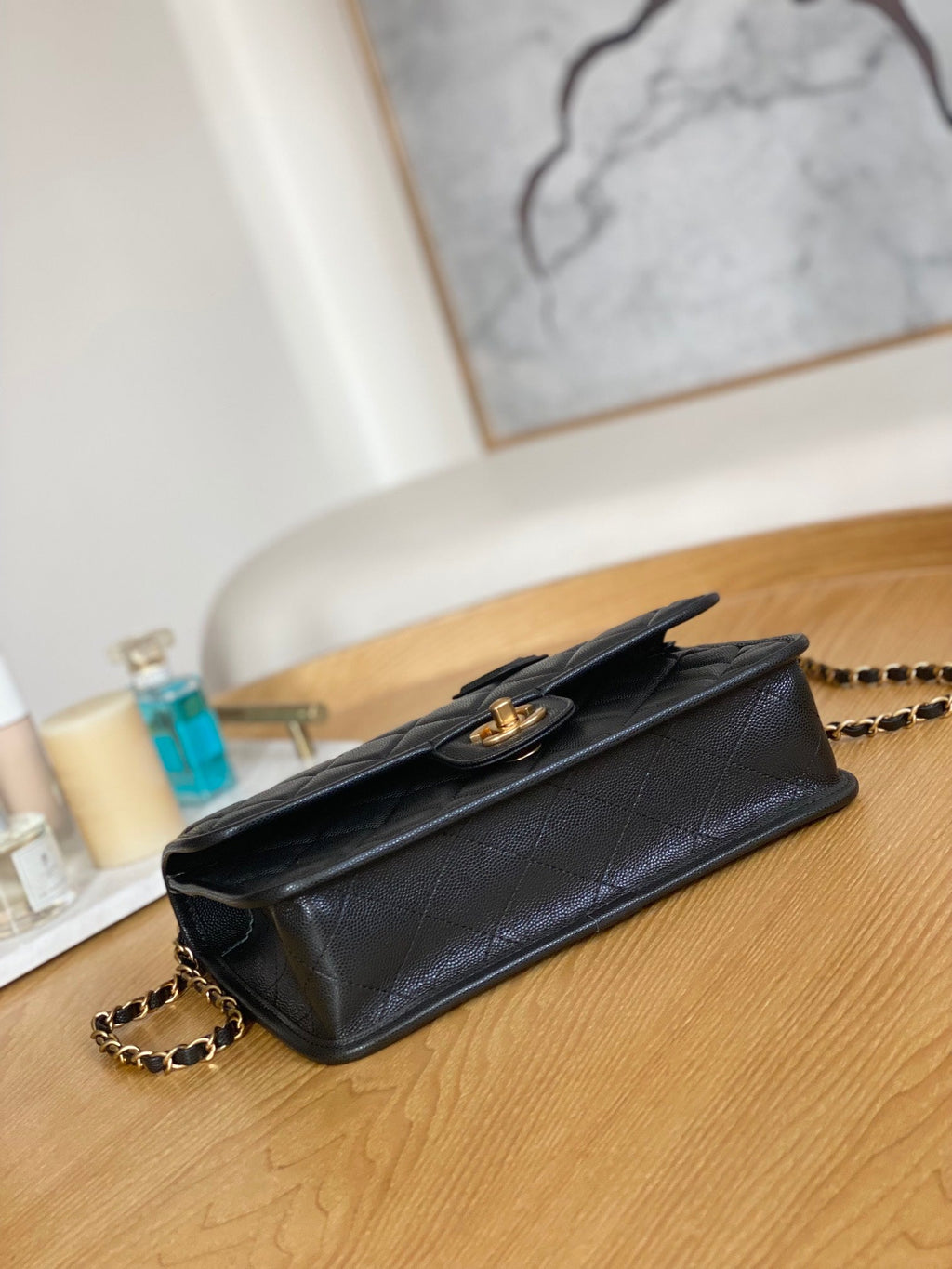 Chanel AS3653 Small Flap Bag with Top Handle Calfskin & Gold-Tone Metal Black
