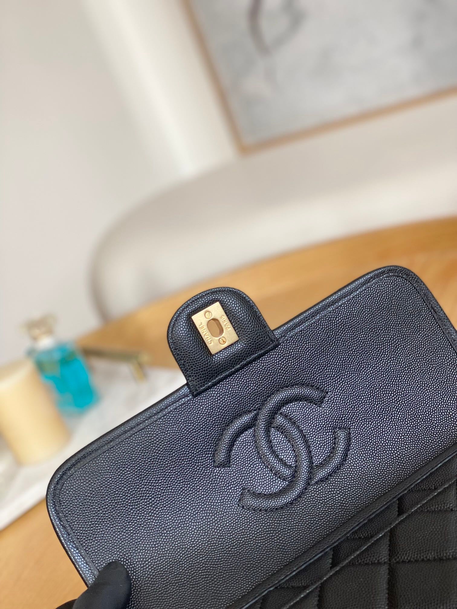 Chanel AS3653 Small Flap Bag with Top Handle Calfskin & Gold-Tone Metal Black - Default Title - View 7