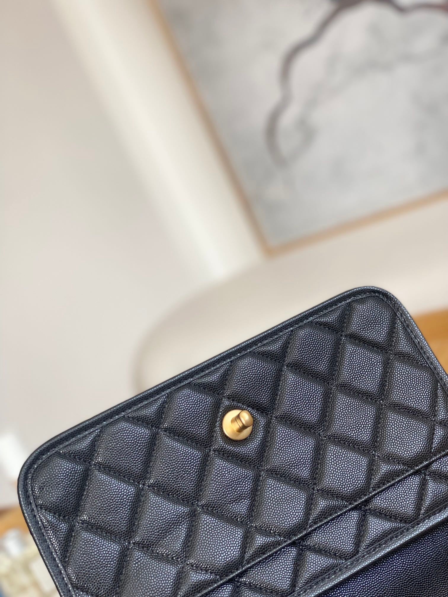 Chanel AS3653 Small Flap Bag with Top Handle Calfskin & Gold-Tone Metal Black