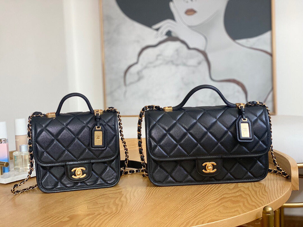 Chanel AS3652 Small Flap Bag with Top Handle Calfskin & Gold-Tone Metal Black