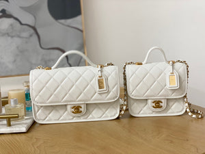 Chanel AS3653 Small Flap Bag with Top Handle Calfskin & Gold-Tone Metal White - Default Title - View 10