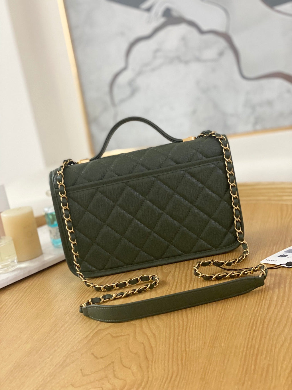 Chanel AS3653 Small Flap Bag with Top Handle Calfskin & Gold-Tone Metal Dark Green