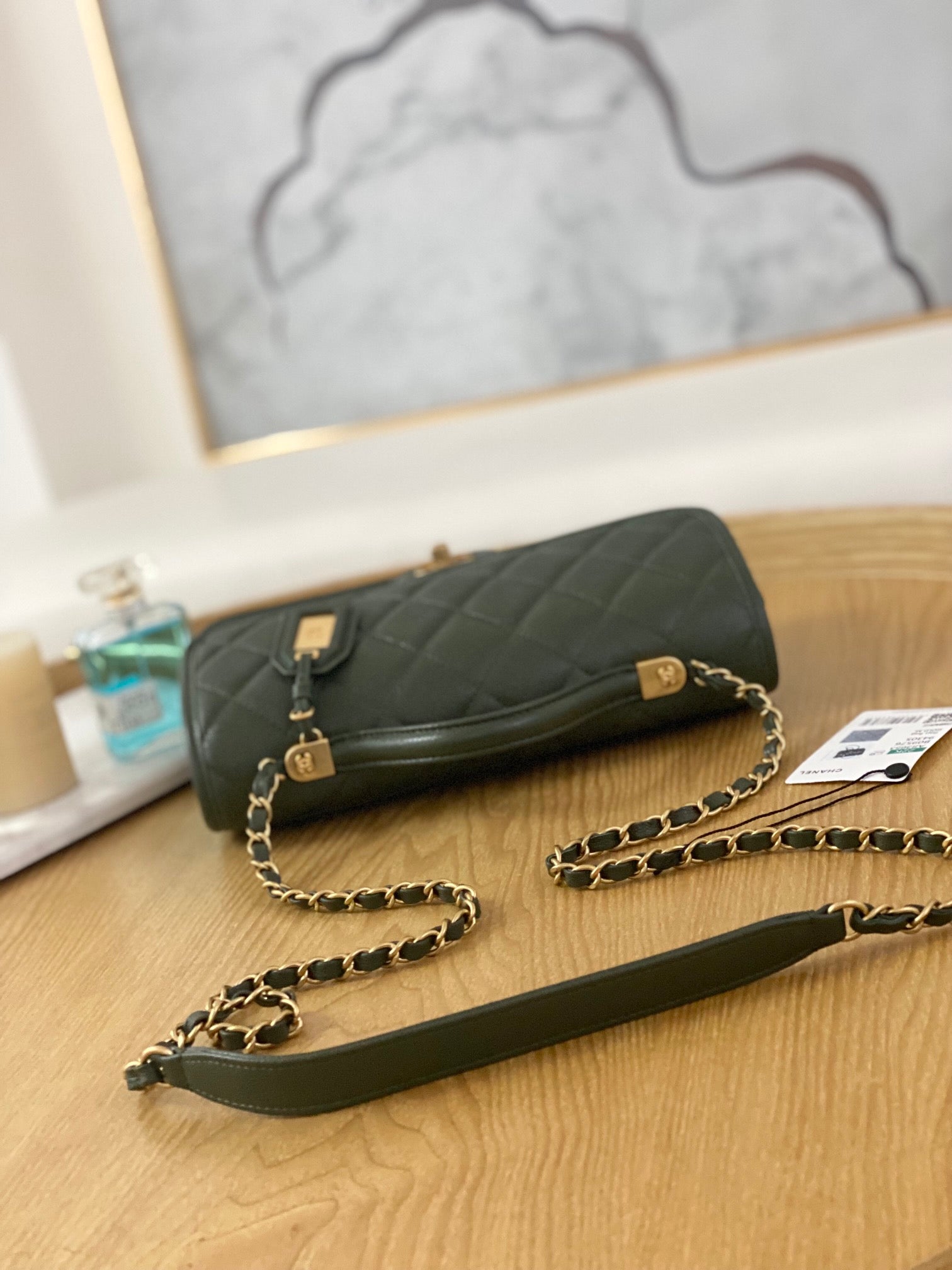 Chanel AS3653 Small Flap Bag with Top Handle Calfskin & Gold-Tone Metal Dark Green - Default Title - View 6