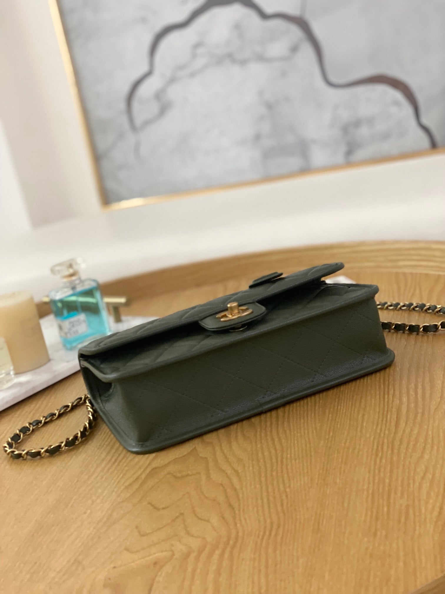 Chanel AS3653 Small Flap Bag with Top Handle Calfskin & Gold-Tone Metal Dark Green - Default Title - View 7
