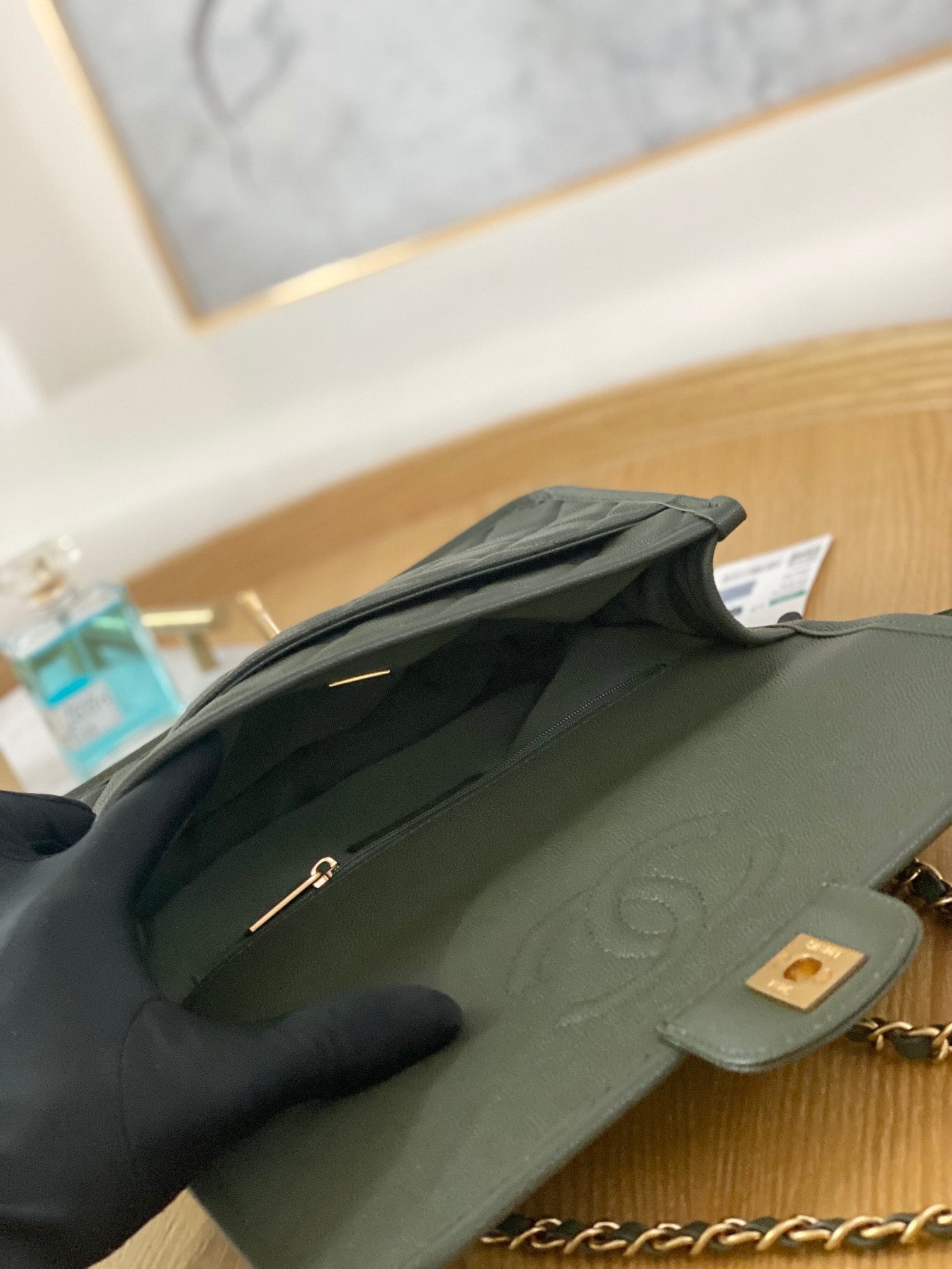 Chanel AS3653 Small Flap Bag with Top Handle Calfskin & Gold-Tone Metal Dark Green - Default Title - View 8
