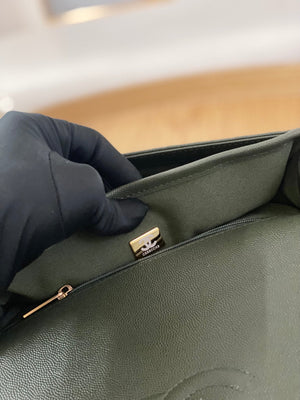 Chanel AS3653 Small Flap Bag with Top Handle Calfskin & Gold-Tone Metal Dark Green - Default Title - View 9