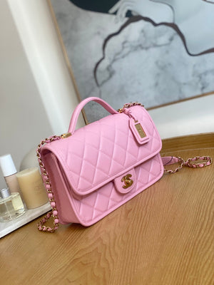 Chanel AS3653 Small Flap Bag with Top Handle Calfskin & Gold-Tone Metal Pink - Default Title - View 4