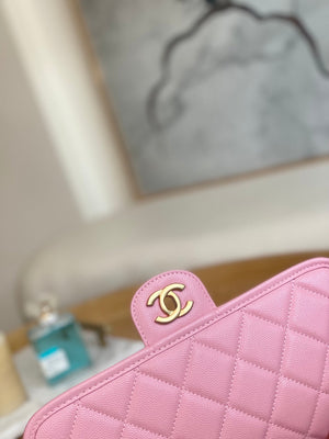 Chanel AS3653 Small Flap Bag with Top Handle Calfskin & Gold-Tone Metal Pink - Default Title - View 5