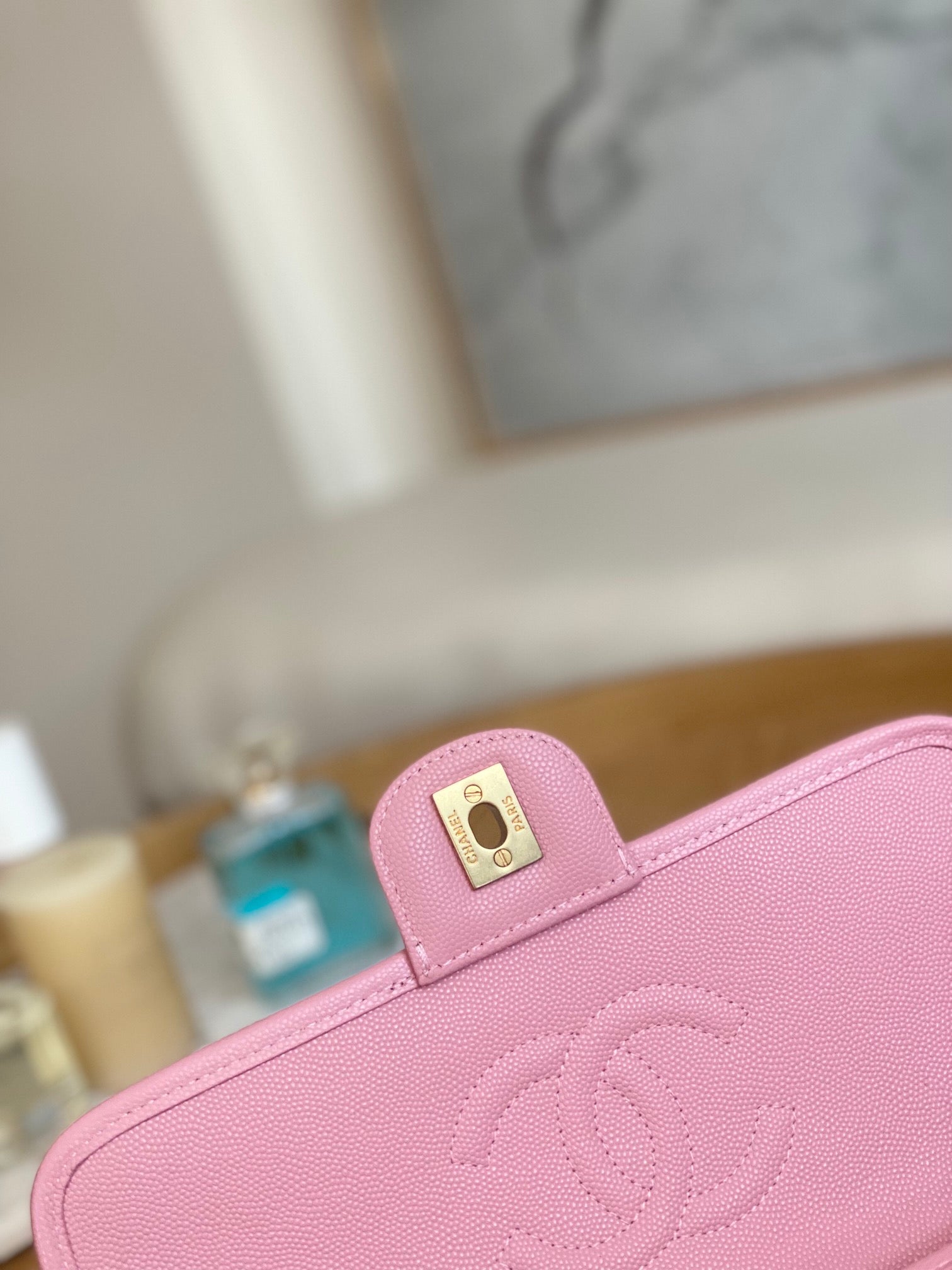 Chanel AS3653 Small Flap Bag with Top Handle Calfskin & Gold-Tone Metal Pink - Default Title - View 8