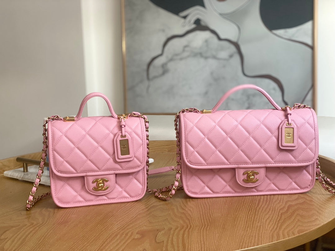 Chanel AS3653 Small Flap Bag with Top Handle Calfskin & Gold-Tone Metal Pink - Default Title - View 2