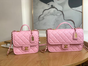 Chanel AS3653 Small Flap Bag with Top Handle Calfskin & Gold-Tone Metal Pink - Default Title - View 2