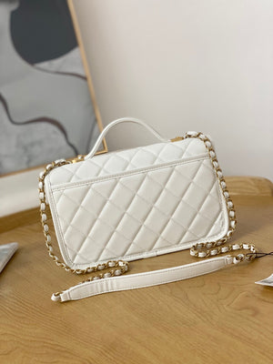 Chanel AS3653 Small Flap Bag with Top Handle Calfskin & Gold-Tone Metal White - Default Title - View 2