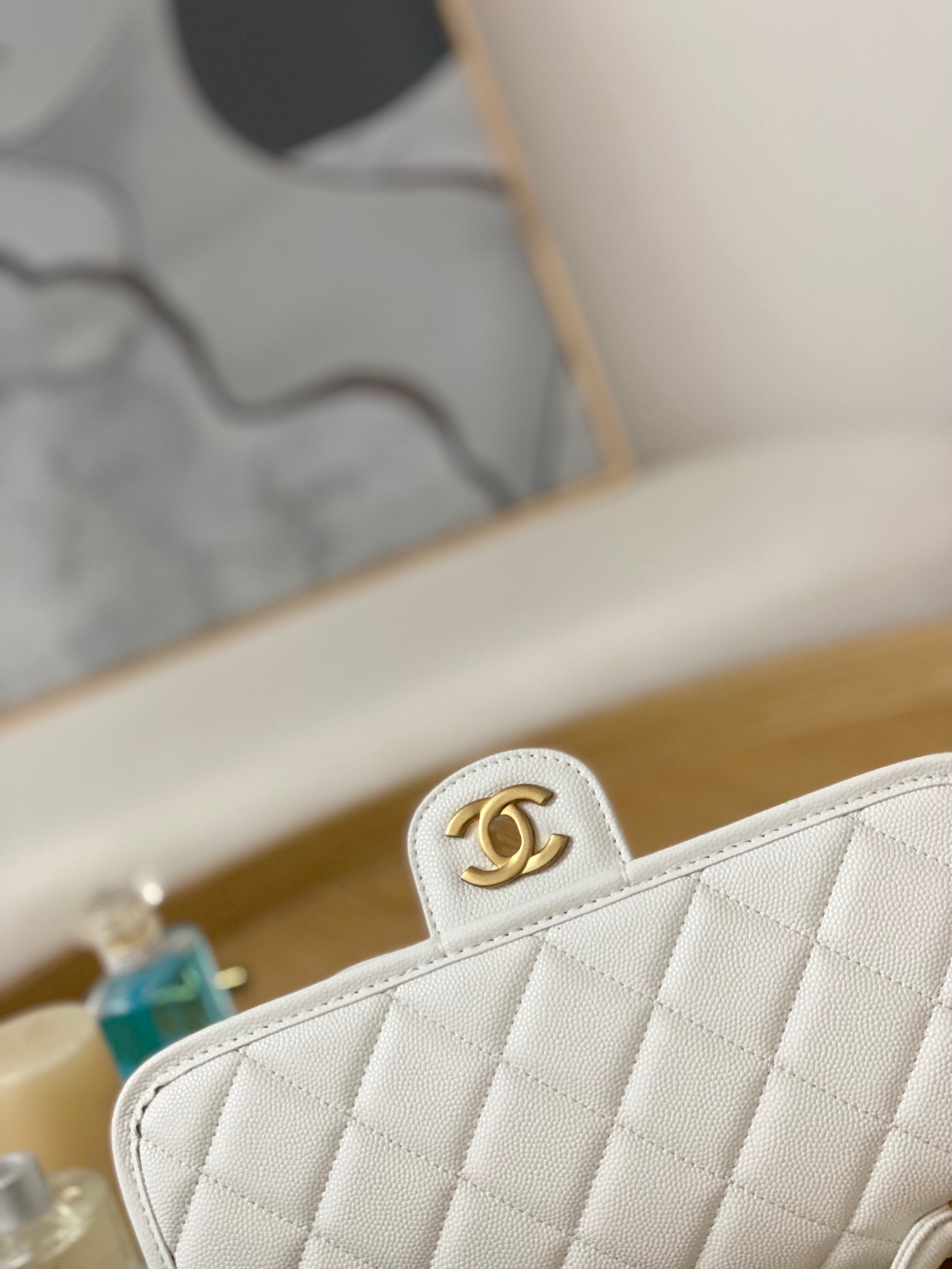 Chanel AS3653 Small Flap Bag with Top Handle Calfskin & Gold-Tone Metal White - Default Title - View 3